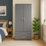 2-Door Wooden Storage Cabinet with 2 Drawer in Grey colour