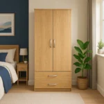 2-Door Wooden Storage Cabinet with 2 Drawer in Oak colour