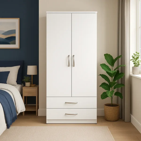 2 Door Wooden Wardrobe with Drawers – Elegant & UK Made