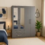 Modern Grey Mirrored Wardrobe with Drawers – UK Bedroom Collection
