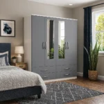 UK Blush Grey Mirrored Wardrobe with Drawers for Modern Bedrooms