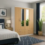 UK Blush Oak Mirrored Wardrobe with Drawers for Modern Bedrooms