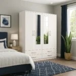 UK Blush White Mirrored Wardrobe with Drawers for Modern Bedrooms