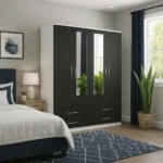 UK Blush Black Mirrored Wardrobe with Drawers for Modern Bedrooms