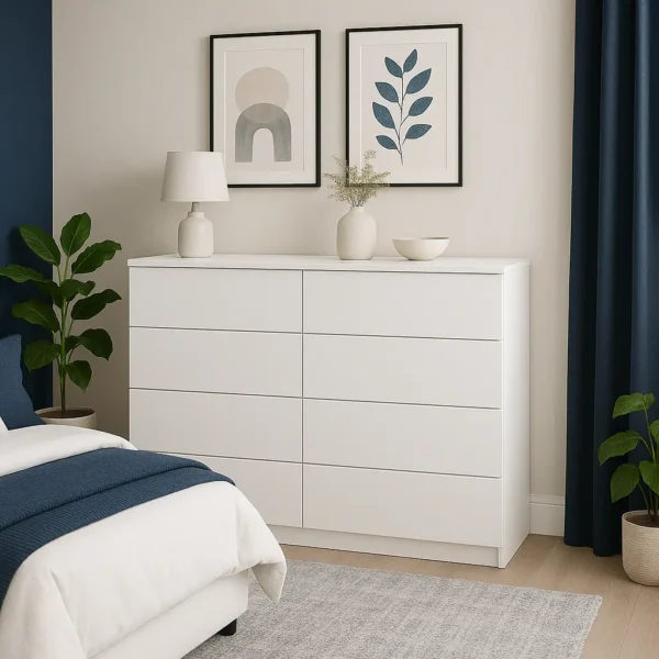 4+4 Wooden Chest of Drawers in white colour