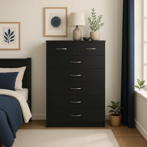 ArdenTall Chest – 6 Drawer Storage in Black color.