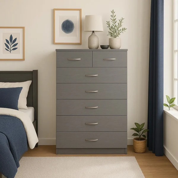 ArdenTall Chest – 6 Drawer Storage in Grey color.