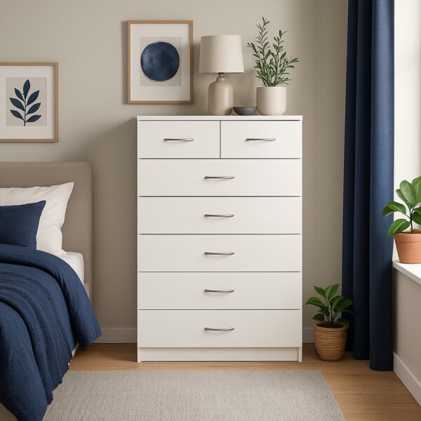 ArdenTall Chest – 6 Drawer Storage in White color.