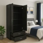 Black 2-Door Wooden Storage Cabinet inner section UK Made