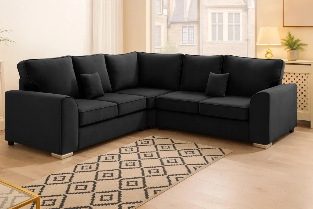 Dylan Corner Sofa in Black colour UK Handmade