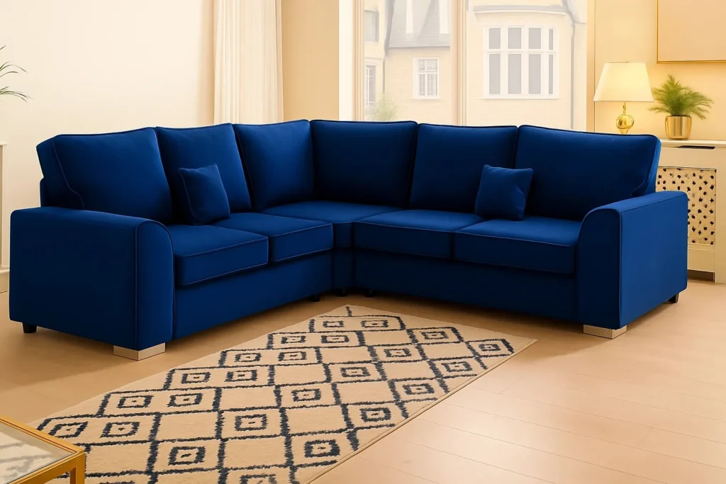 Dylan Corner Sofa in Blue colour UK Handmade
