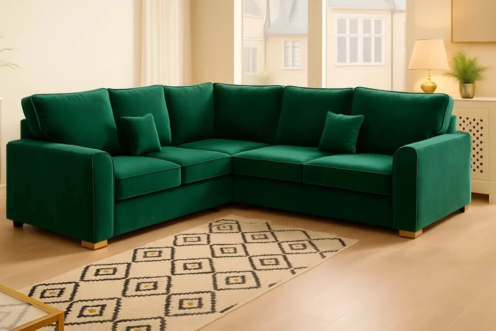 Dylan Corner Sofa in Emerald colour UK Handmade
