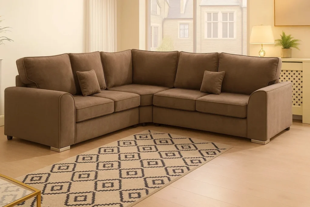 Dylan Corner Sofa in Mink colour UK Handmade