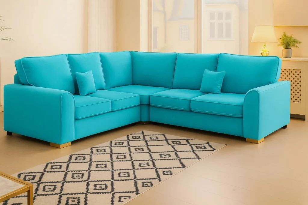 Dylan Corner Sofa in Sky colour UK Handmade