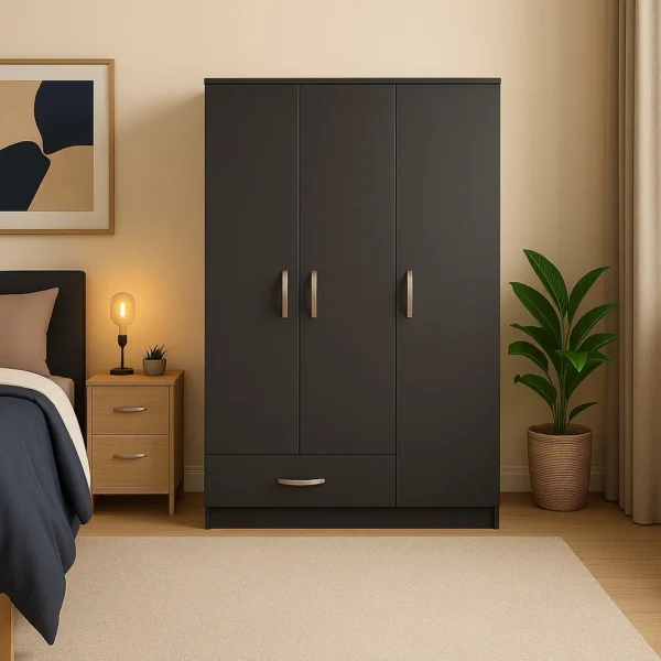 Lunara 3-Door 1-Drawer Wardrobewith Drawer – Modern Bedroom Storage - UK Made