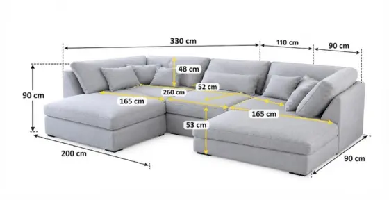 Modern Dylan U Shape Sofa Dimensions