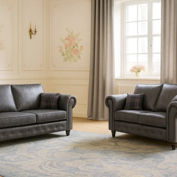 Oakland Leather 3+2 Seater Sofa in Grey colour
