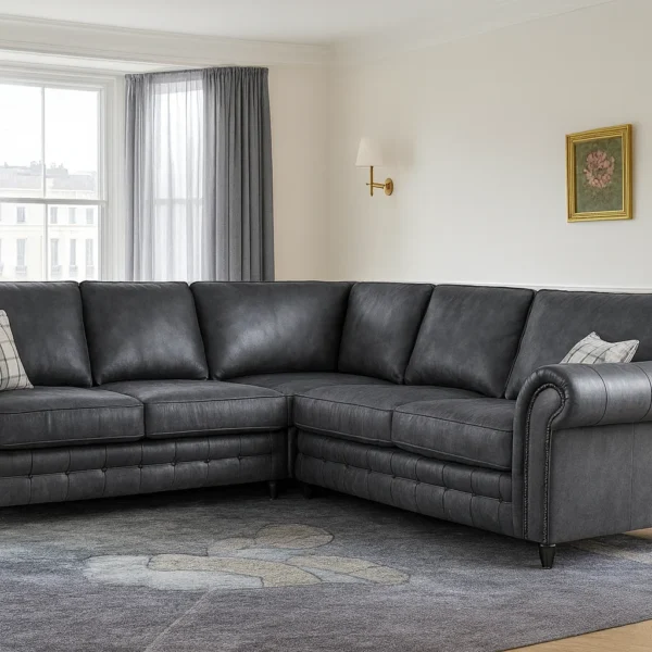 Oakland Leather Corner - 5 Seater Sofa in Grey colour