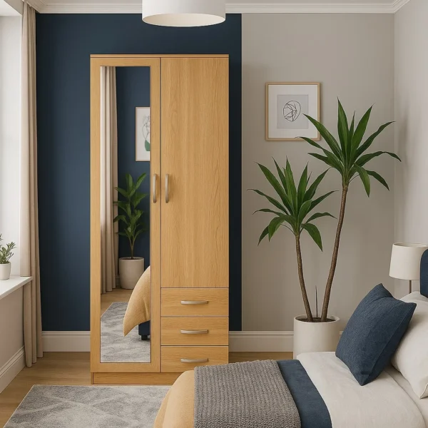 Oaklyn 2-Door Wardrobe with 3 Drawers – UK Made, Open Door Storage