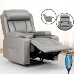 UK grey electric recliner chair with footrest.