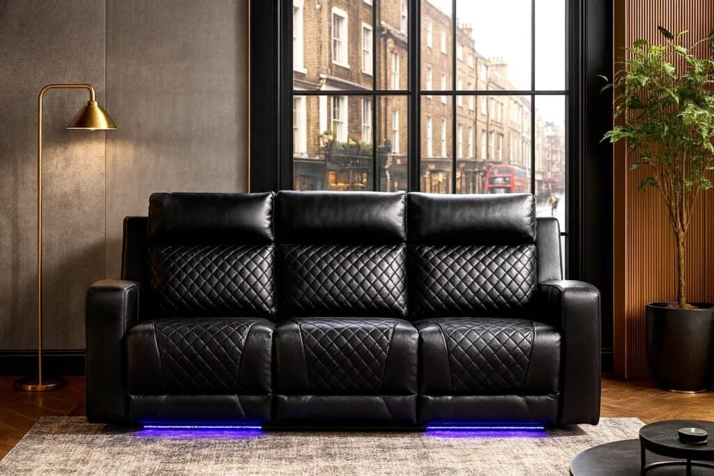 Recliner Sofa UK 3 seater Black – Handmade