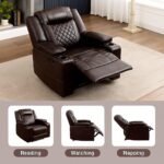UK brown leather recliner chair with footrest.
