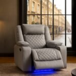 UK grey recliner chair with LED base lighting.