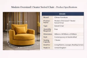 Luxury Modern Oversized 1 Seater Swivel Chair | Handmade UK