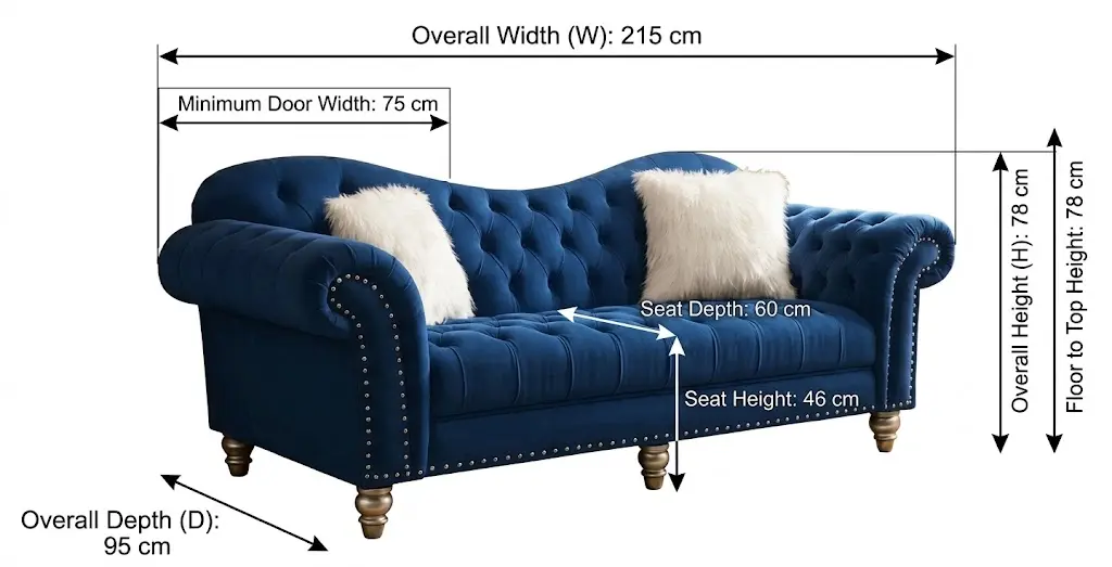 elegance 3 seater dimension