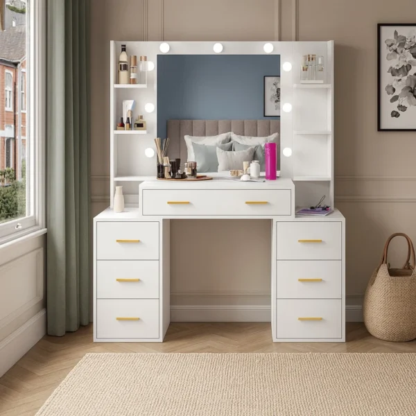 UK-Made Makeup Vanity Table with Mirror & LED Lights