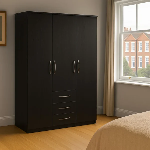 UK Made 3 Door Wardrobe with 4 Spacious Drawers