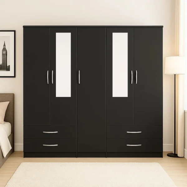 Corona 5 Door Wardrobe with Drawers & Mirrors – Stunning UK