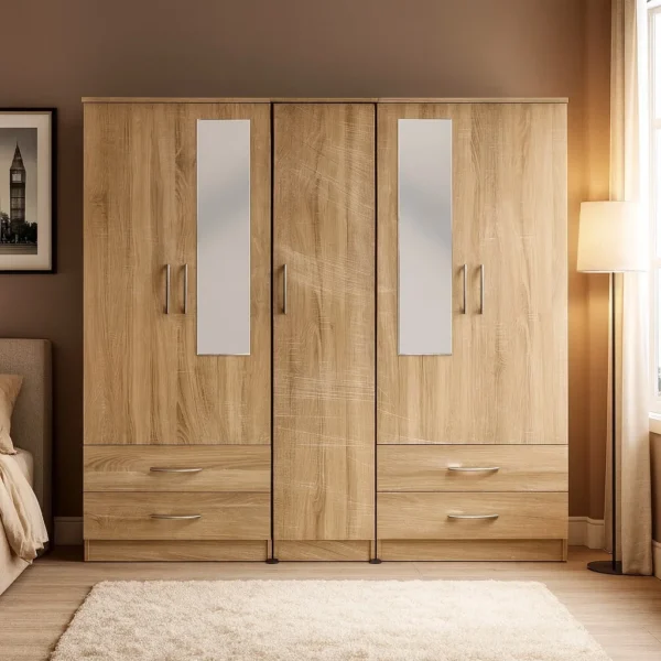 4 Door Wardrobe with Drawers & Mirrors – UK Made