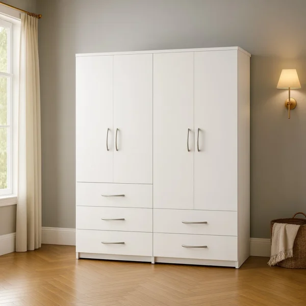 Bexley 4 Door Wooden Wardrobe with Drawers – Luxury UK Made