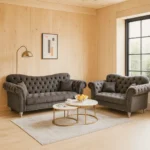 UK Grey Chesterfield Sofa Set for Elegant Living Rooms