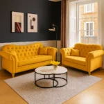 UK Mustard Chesterfield Sofa Set for Elegant Living Rooms