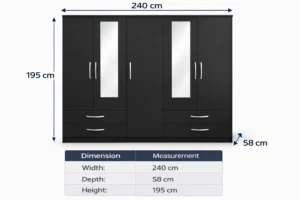 Corona 5 Door Wardrobe with Drawers & Mirrors – Stunning UK