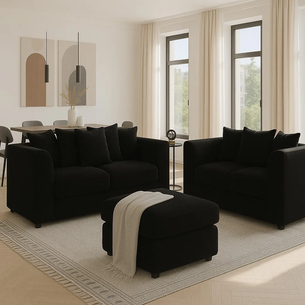 Dylan 3+2 Seater Sofa set - UK Made Premium Velvet Fabric in black