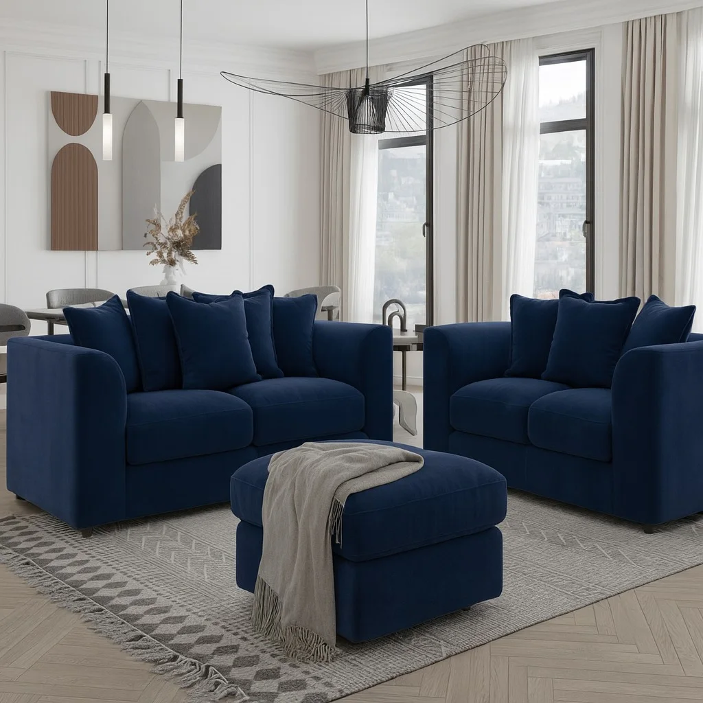 Dylan 3+2 Seater Sofa set - UK Made Premium Velvet Fabric in blue