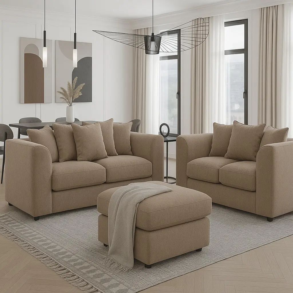 Dylan 3+2 Seater Sofa set - UK Made Premium Velvet Fabric in mink