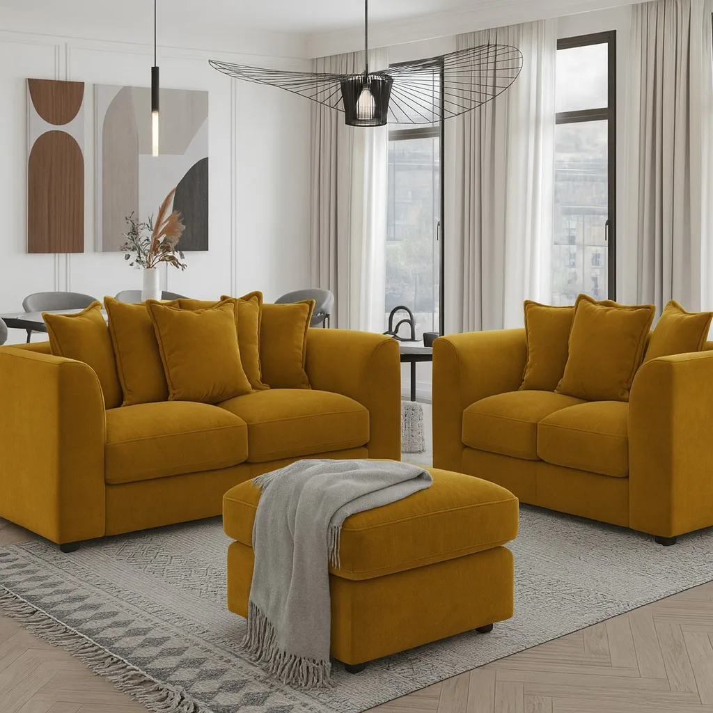 Dylan 3+2 Seater Sofa set - UK Made Premium Velvet Fabric in mustard