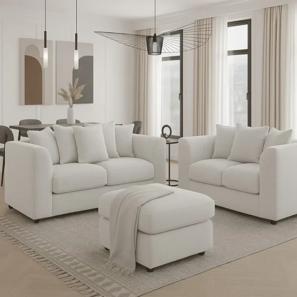Dylan 3-2 Seater Sofa Set - UK Made Premium Velvet Fabric in white