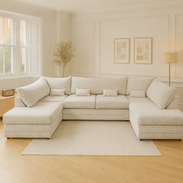 Dylan U-Shape Sofa UK-Made Family Comfort Sectional in white color