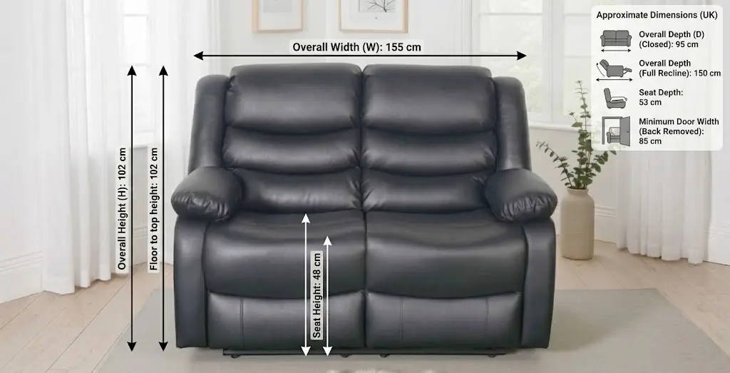 manual recliner 2 seater dimention
