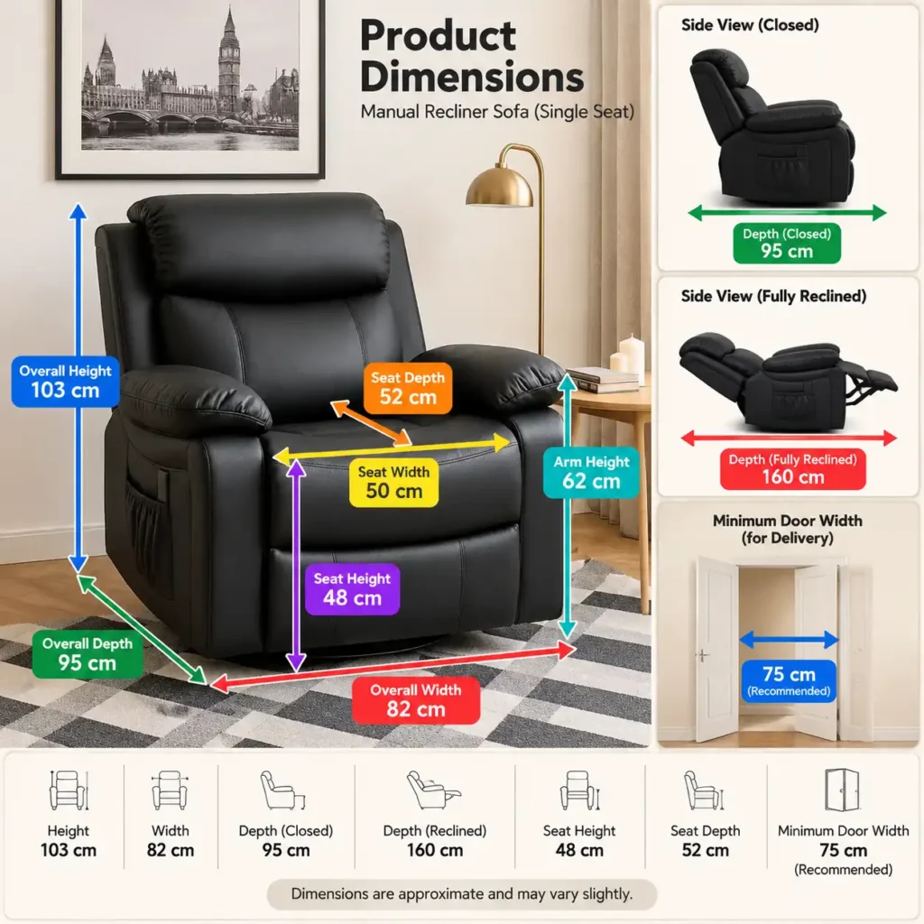 ultimate recliner armchair dimension