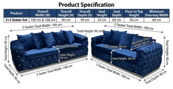 Ashton 3+2 Seater Velvet Sofa Set -climax-furniture