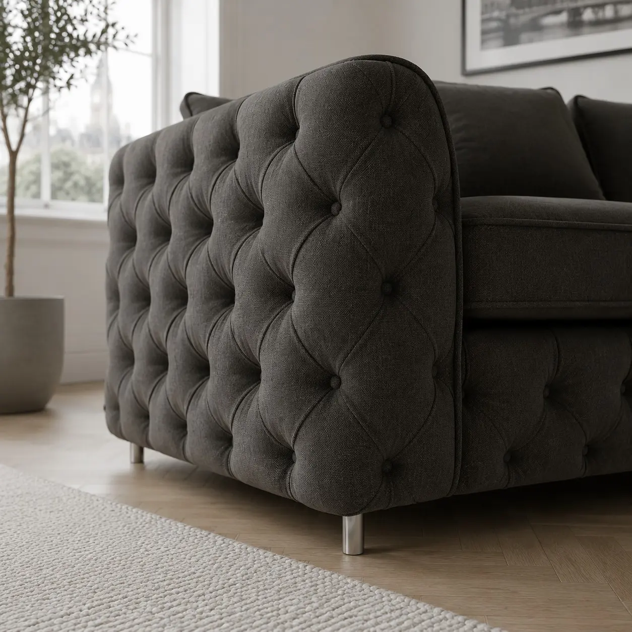 Ashton Corner Velvet Sofa - Les closeup