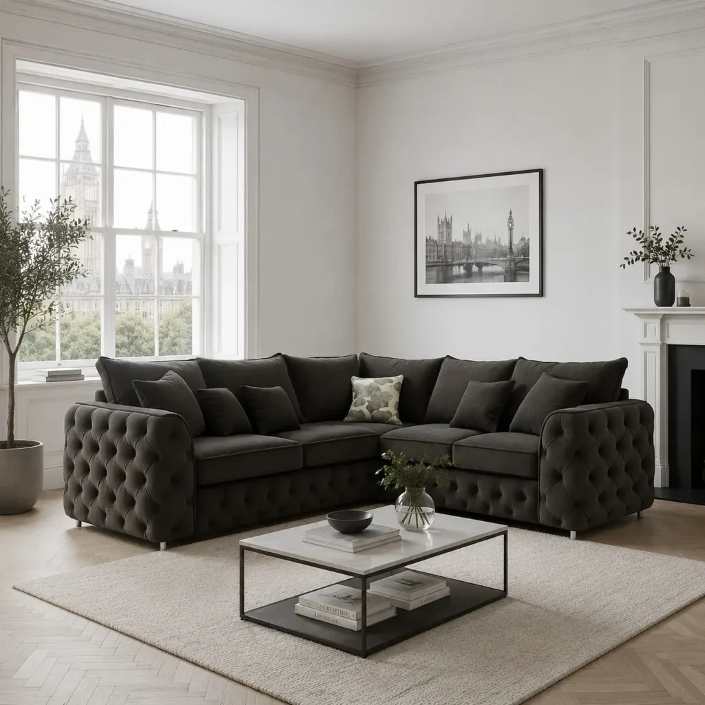 Ashton Corner Velvet Sofa - Room setup