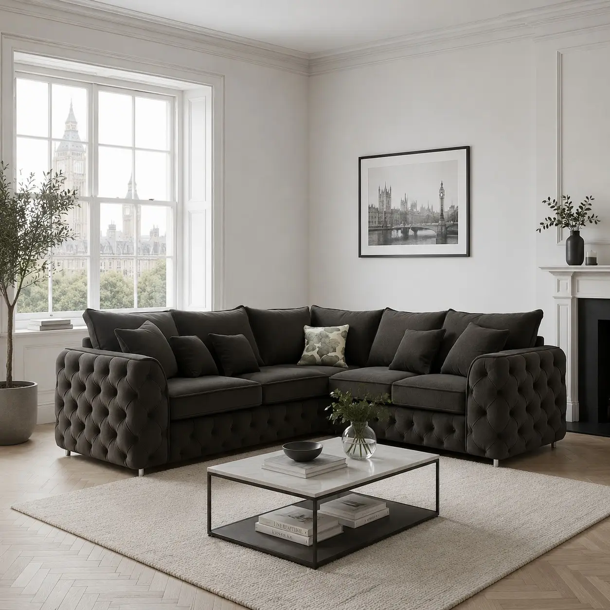 Ashton Corner Velvet Sofa - Room setup