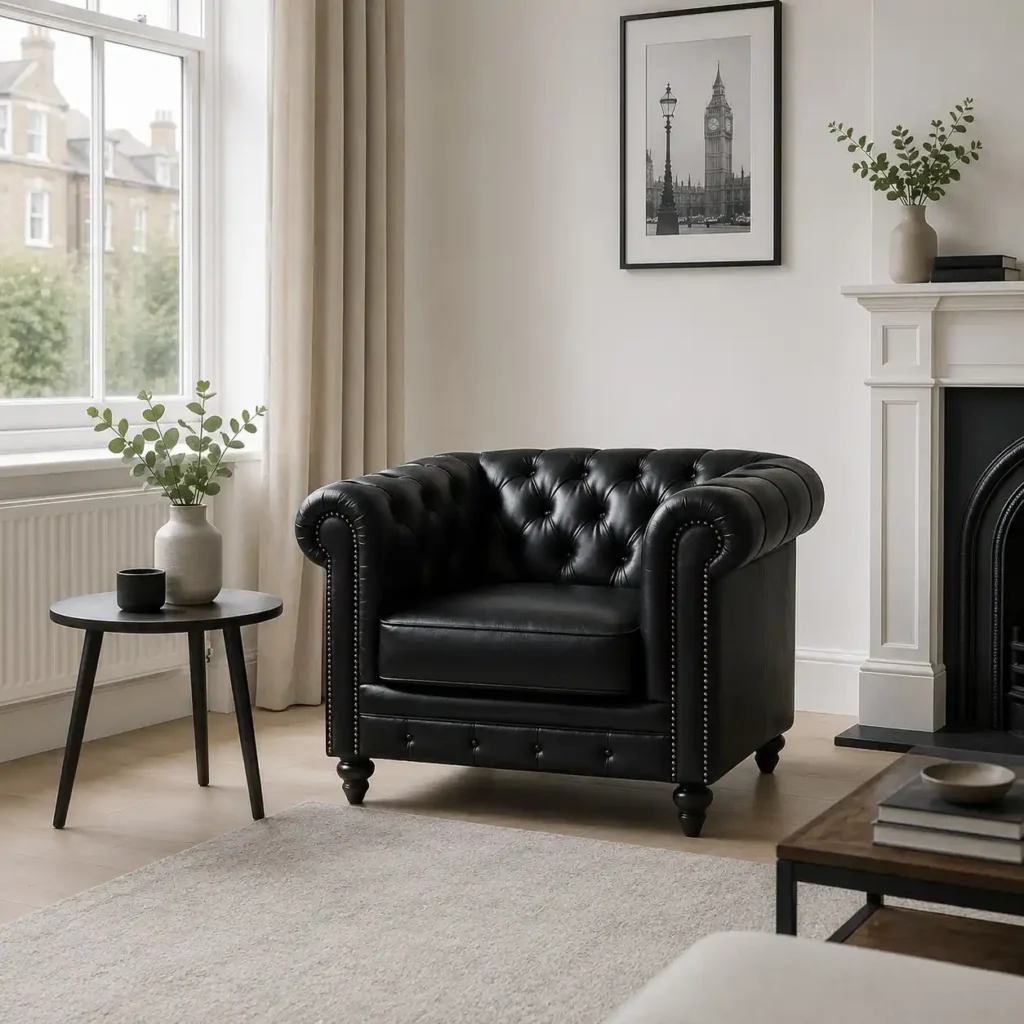 Black Leather Chesterfield Armchair